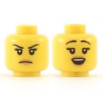 LEGO Head, Female, Black Eyebrows, Eyelashes, Open Smile / Frown