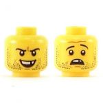 LEGO Head, Beard Stubble, Missing Tooth, Open Grin / Frown