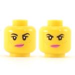 LEGO Head, Female, Black Eyebrows, Freckles, Eyelashes, Pink Lips, Lopsided Smile