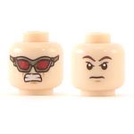 LEGO Head, Flesh, Brown Eyebrows, Stern Expression / Dark Red Goggles, Clenched Teeth