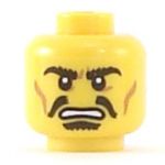 LEGO Head, Black Split Moustache, Bushy Eyebrows, Cheek Lines, Frowning