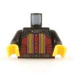LEGO Black Torso with Yellow and White Stripes on Front, Crazy Demon on Back