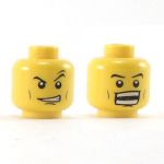 LEGO Head with Thin Eyebrows, Crooked Grin and Open-Mouthed Grin