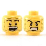 LEGO Head, Thick Black Eyebrows and Stubble, Smiling / Surprised