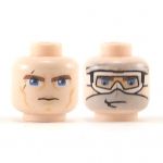 LEGO Head, Blue Eyes, Scar and Cheek Lines, Serious Expression