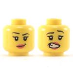 LEGO Head, Female, Black Eyebrows, Smiling / Scared