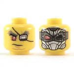 LEGO Head, Bushy Gray Eyebrows, Red Right Eye, Silver Patch Left Eye / Silver Mask