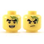 LEGO Head, Bushy Black Eyebrows, Green Mark on Forehead