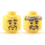 LEGO Head, Black Eyebrows, Moustache and Goatee, Cheek Lines, Crooked Smile/Worried