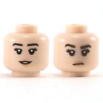 LEGO Head, Female, Dark Brown Eyebrows, Peach Lips, Neutral Expression / Small Smile