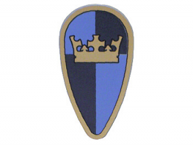LEGO Shield, Ovoid with Dark/Medium Blue Quarters, Gold Crown and Border