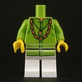 LEGO Long Lime Shirt with Gold Pendant and Bead Necklace, White Pants