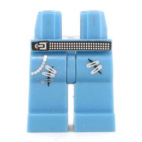 LEGO Legs, Medium Blue with Safety Pins, Studded Black Belt