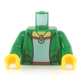 LEGO Torso, Female, Green Jacket Over Green and Red Shirt, Necklace