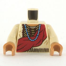 LEGO Torso, Beaded Armor, Dark Red Wrap, Blue Necklace