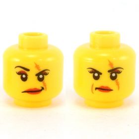 LEGO Head, Female with Brown Eyebrows and Peach Lips, Dual Sided: Smiling / Scared [CLONE]