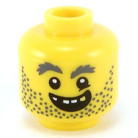 LEGO Head, Beard Stubble, Black Angry Eyebrows with Open Mouth with Teeth [CLONE]