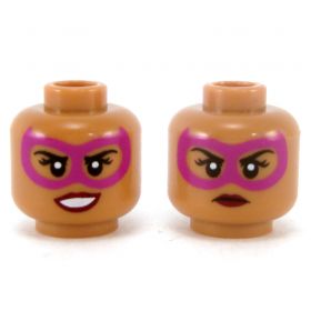 LEGO Head, Female, Medium Dark Flesh, Pink Mask