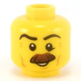 LEGO Head, Thick Brown Bushy Moustache, Crooked Smile
