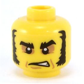 LEGO Head, Black Sideburns, Sunken Eyes, Scowl