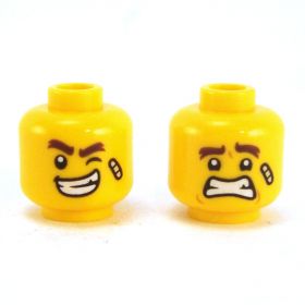 LEGO Head, Dark Tan Eyebrows, Cheek Lines, Wink / Smile with Teeth