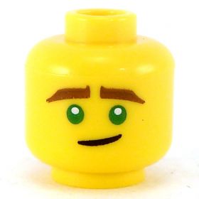 LEGO Head, Brown Eyebrows and Green Eyes, Smiling