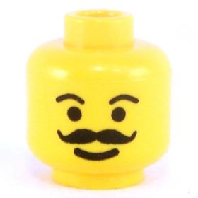 LEGO Head, Thin Eyebrows, Curled Black Moustache
