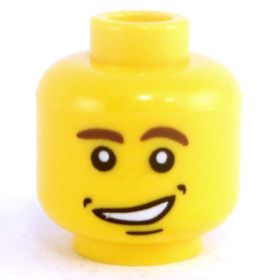 LEGO Head, Brown Eyebrows, Crooked Smile with Dimples