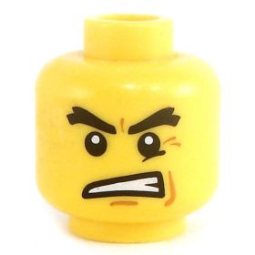 LEGO Head, Heavy Black Eyebrows, Gritted Teeth
