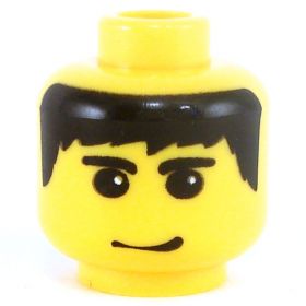 LEGO Head, Black Hair and Eyebrows, Smiling