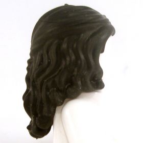 LEGO Hair, Female, Long and Wavy, Sides Pulled Back, Black (Rubber)