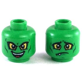 LEGO Head, Bright Green with Yellow Eyes and Sharp Teeth