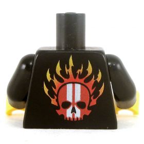 LEGO Torso, Black Jacket with Checkered Pattern and Flames, Flaming Skull on Back