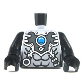 LEGO Torso, Gray Muscled Chestplate with Metal Highlights, Black Arms