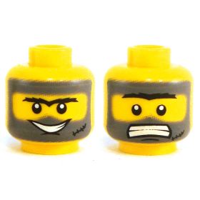 LEGO Head, Connected Eyebrows with Dark Bluish Gray Beard, Sideburns, Hair and Black Scar, Dual Sided