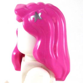 LEGO Hair, Female, Mid-Length with Part over Right Shoulder, Pink with Star