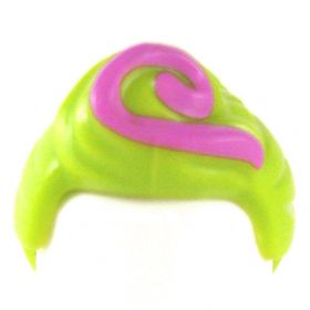 LEGO Hair, Female, Ponytail and Curled Bangs, Lime Green with Pink Swirl