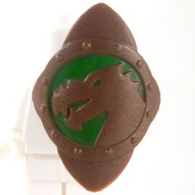 LEGO Shield, Diamond Shape, Dark Bronze with Green Dragon Design