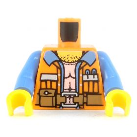LEGO Torso, Orange wiht Stripe, Medium Blue Shirt, Hairy Chest, Brown Belt with Pouches