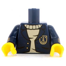 LEGO Torso, Dark Blue Jacket over Tan Sweater, Anchor Badge