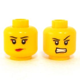 LEGO Head, Female, Red Lips and Eyeshadow, Frowning/Angry