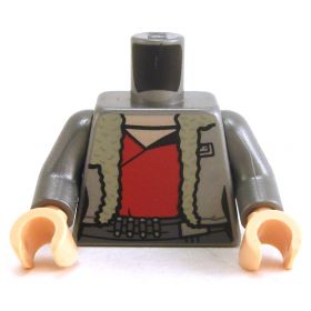 LEGO Torso, Female, Flat Silver Lined Jacket with Dark Red Shirt