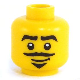 LEGO Head, Black Eyebrows, Black Goatee and Moustache, Smile