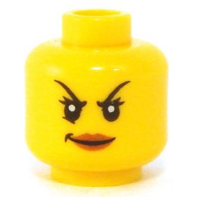 LEGO Head, Female with Black Thin Arched Eyebrows, Eyelashes, and Red Lips