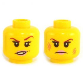 LEGO Head, Female, Dark Red Eyebrows and Pink Lips, Smiling/Frowning and Bruised