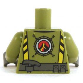 LEGO Torso, Olive Green Female with Ropes and Wide Belt, Volcano Image on Back [CLONE]