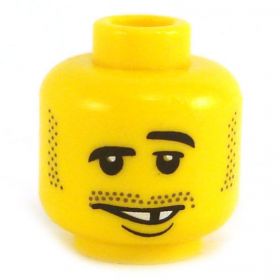LEGO Head, Stubble, Raised Eyebrow, Missing Tooth
