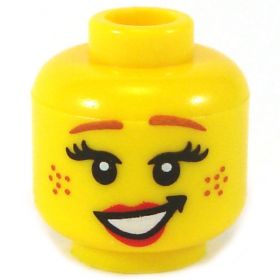 LEGO Head, Female with Brown Eyebrows, Eyelashes, Freckles, and Red Lips