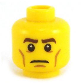 LEGO Head, Dark Brown Eyebrows, Cheek Lines, Frown