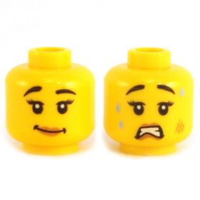 LEGO Head, Female with Brown Eyebrows and Peach Lips, Dual Sided: Smiling / Scared [CLONE]